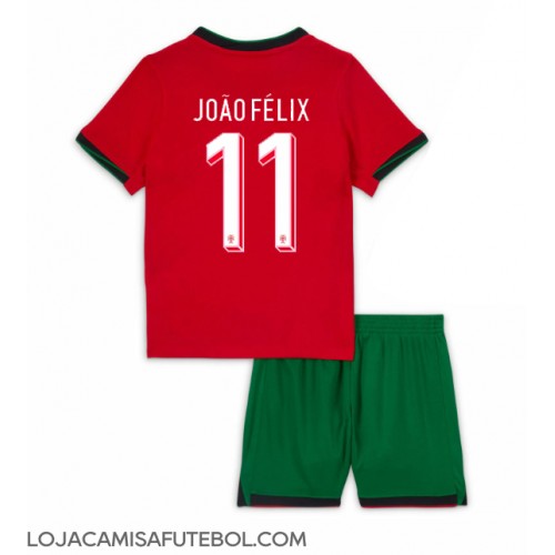 Camisa de Futebol Portugal Joao Felix #11 Equipamento Principal Infantil Europeu 2024 Manga Curta (+ Calças curtas)